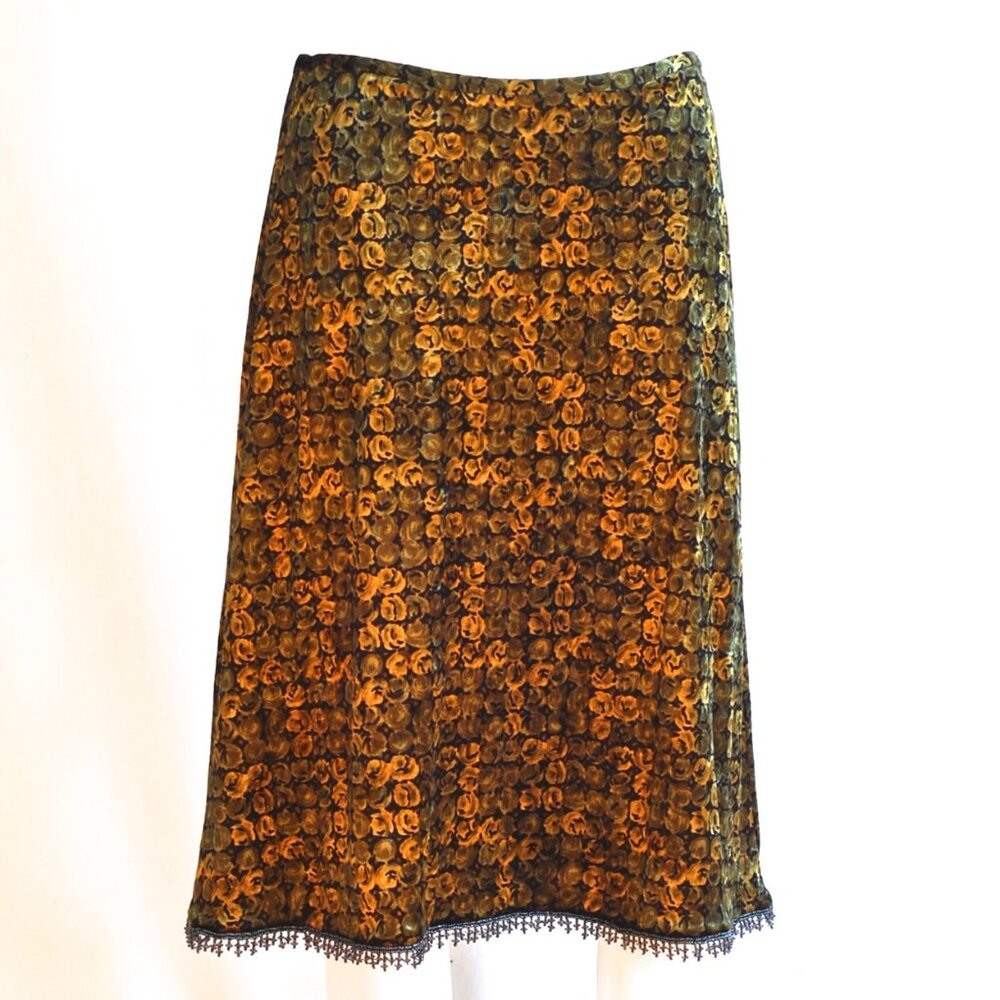 Betsey Johnson Velour Floral Patterned Skirt With Beaded Hemline - USA